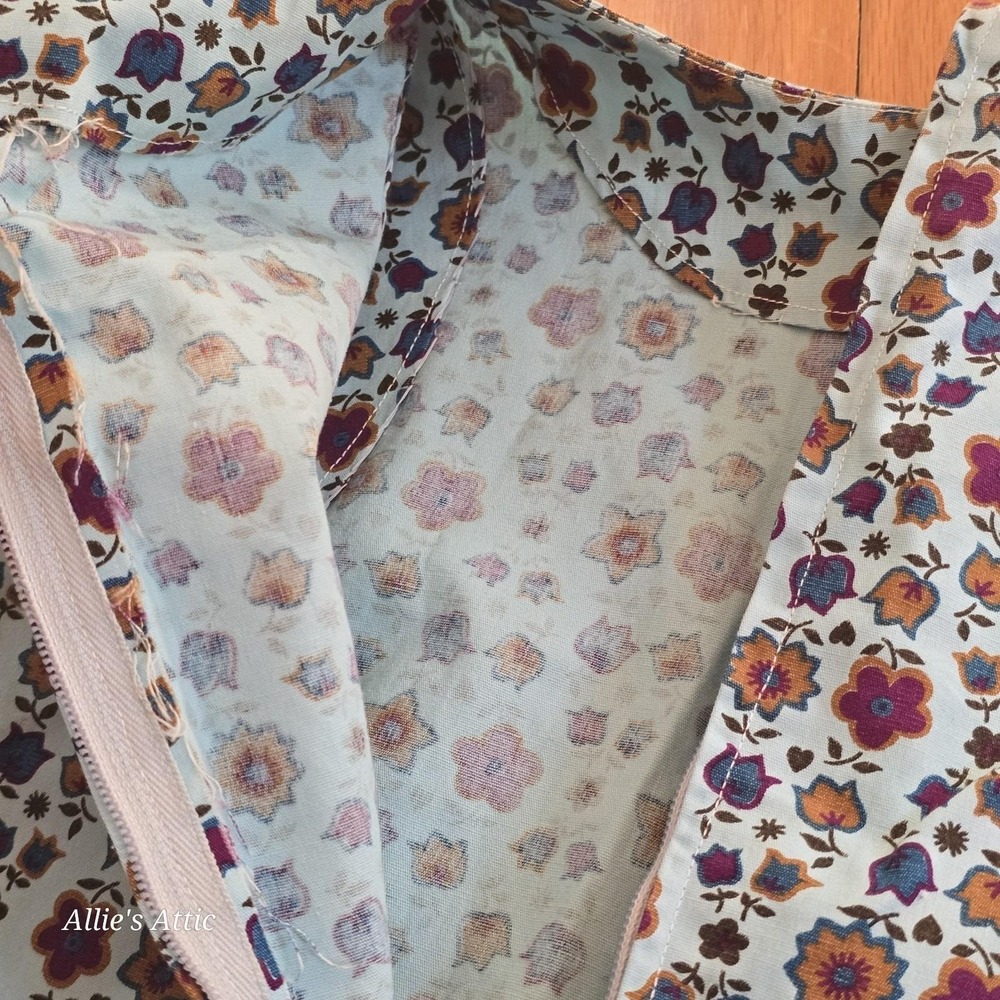 Handmade Girls Vintage Dress Blue Gold Flower Floral Cottage Prairie Sleeveless - Picture 7 of 7